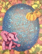 Pink elephant and pumpkins
