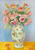 Pink peony and butterfly vase